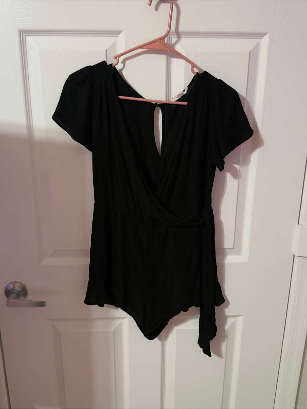 Lush Black Short-Sleeve Wrap Romper
